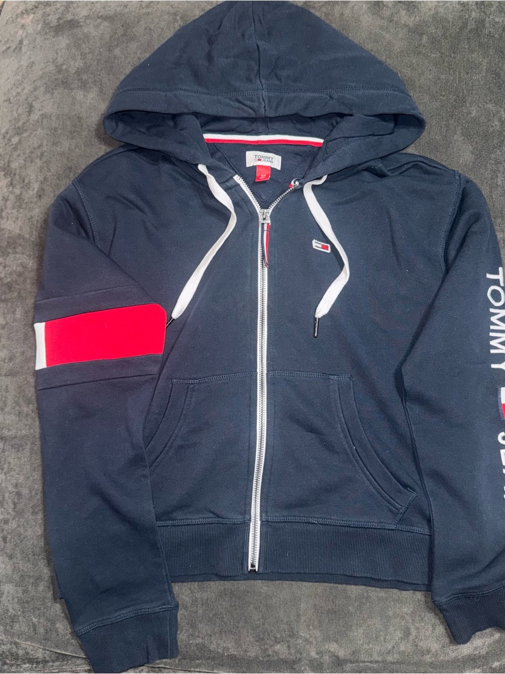 Tommy Hilfiger Navy Hoodie with Red & White Trim